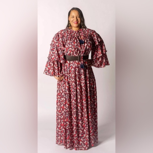 Happy X Nature NWOT Phoenix Butterflies Print Tiered Sleeved Maxi Dress - Picture 1 of 12